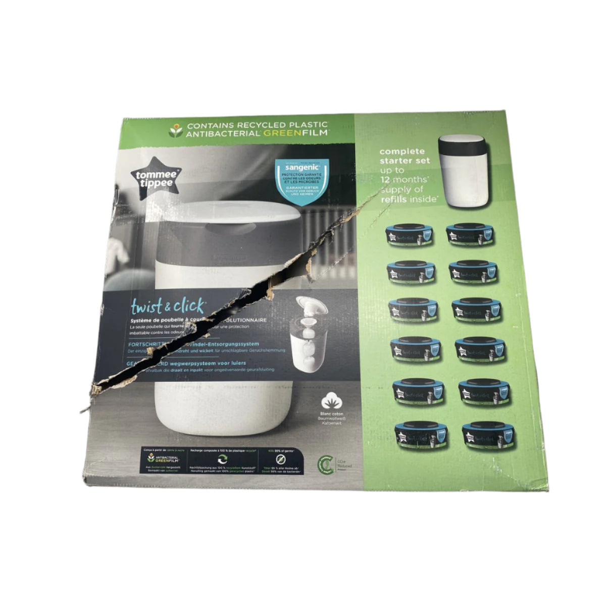 Tweedekans Tommee Tippee Twist & Click luieremmer starterset - 12 navullingen, antibacterieel folie