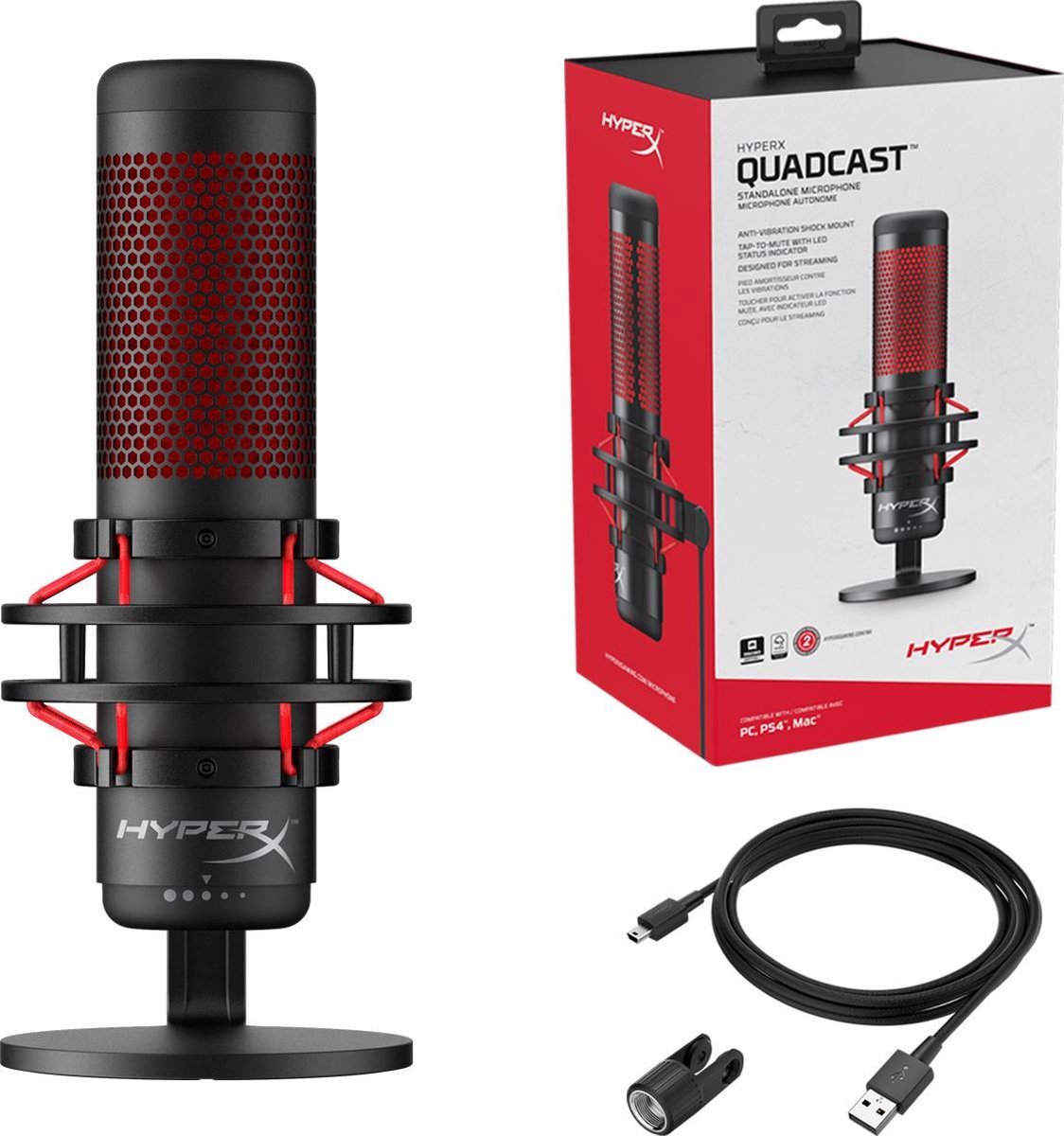 HyperX QuadCast Streaming Microfoon - PS4WindowsMAC - Rood