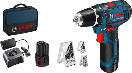 Productbeeld van de fabrikant: Bosch GSR 12V-15 met 2 accu's