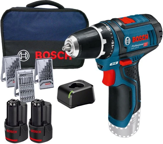 Productbeeld van de fabrikant: Bosch GSR 12V-15 met 2 accu's