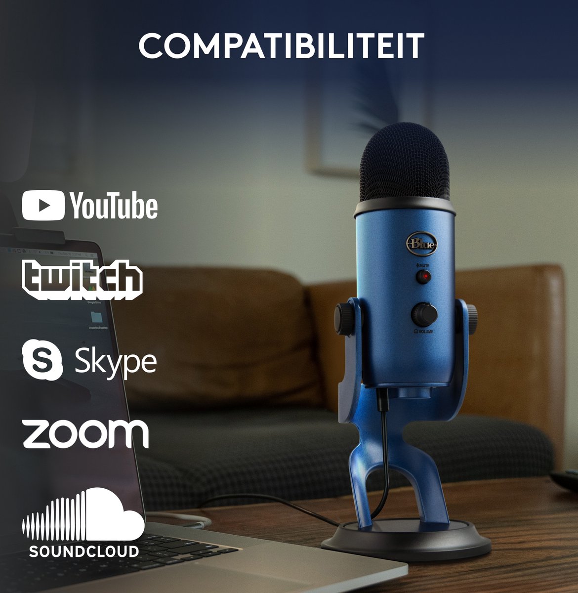 Productbeeld van de fabrikant: Blue Yeti USB-microfoon — vier patronen, direct | Secondbay