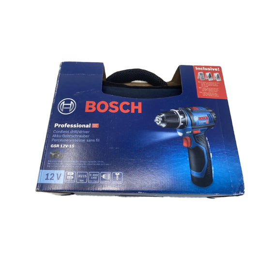 Tweedekans Bosch GSR 12V-15 accuboormachine - 2x 2,0 Ah accu's, lader AL 1115 CV + 39 accessoires en toolbag
