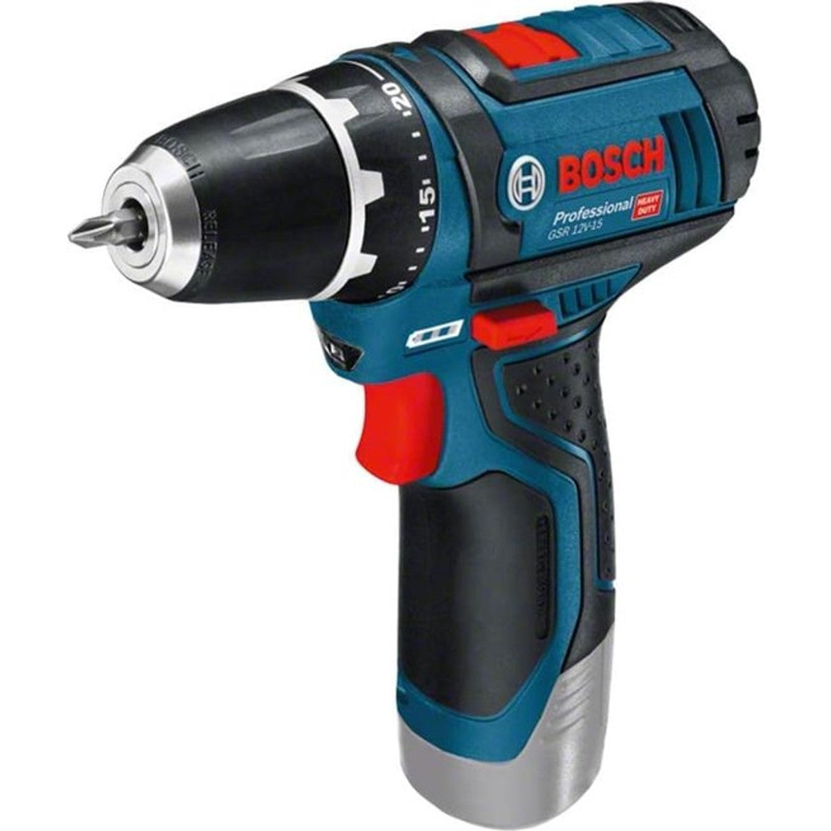 Tweedekans Bosch GSR 12V-15 accuboormachine - 2x 2,0 Ah accu's, lader AL 1115 CV + 39 accessoires en toolbag