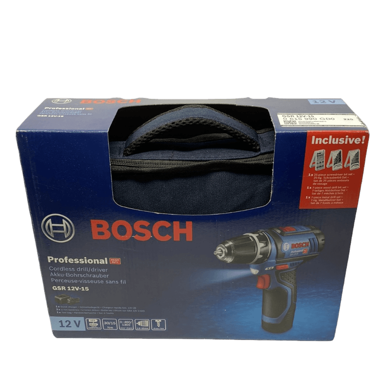 Bosch Professional Accu schroefboormachine GSR 12V-15 2x 2 0Ah  lader AL 1115 CV  39 accessoires  toolbag